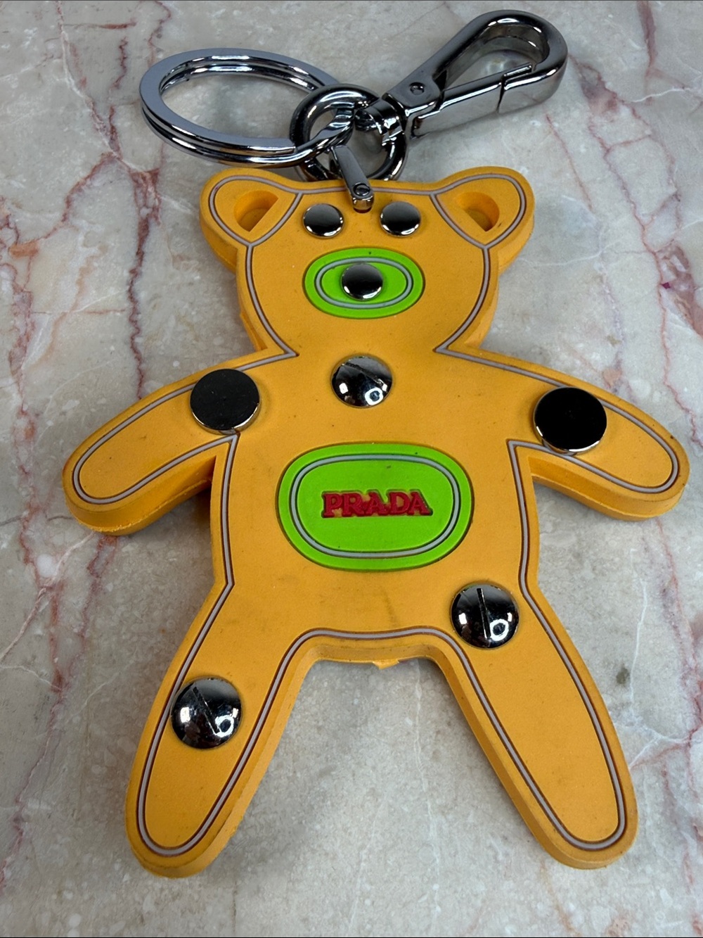 Prada Yellow Bear Key & Card Holder Charm with Green Logo Accent